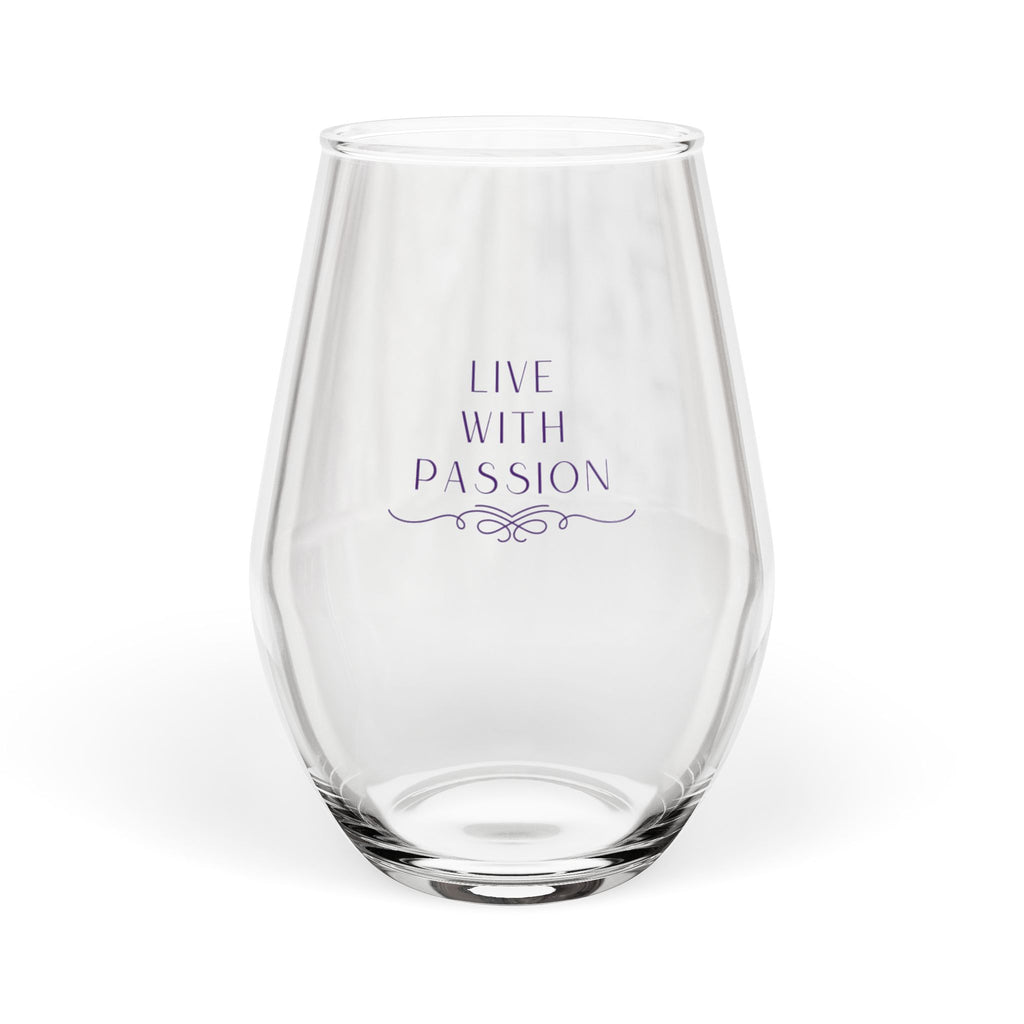 Live With Passion Stemless Wine Glass — 12oz Inspirational Barware Gift