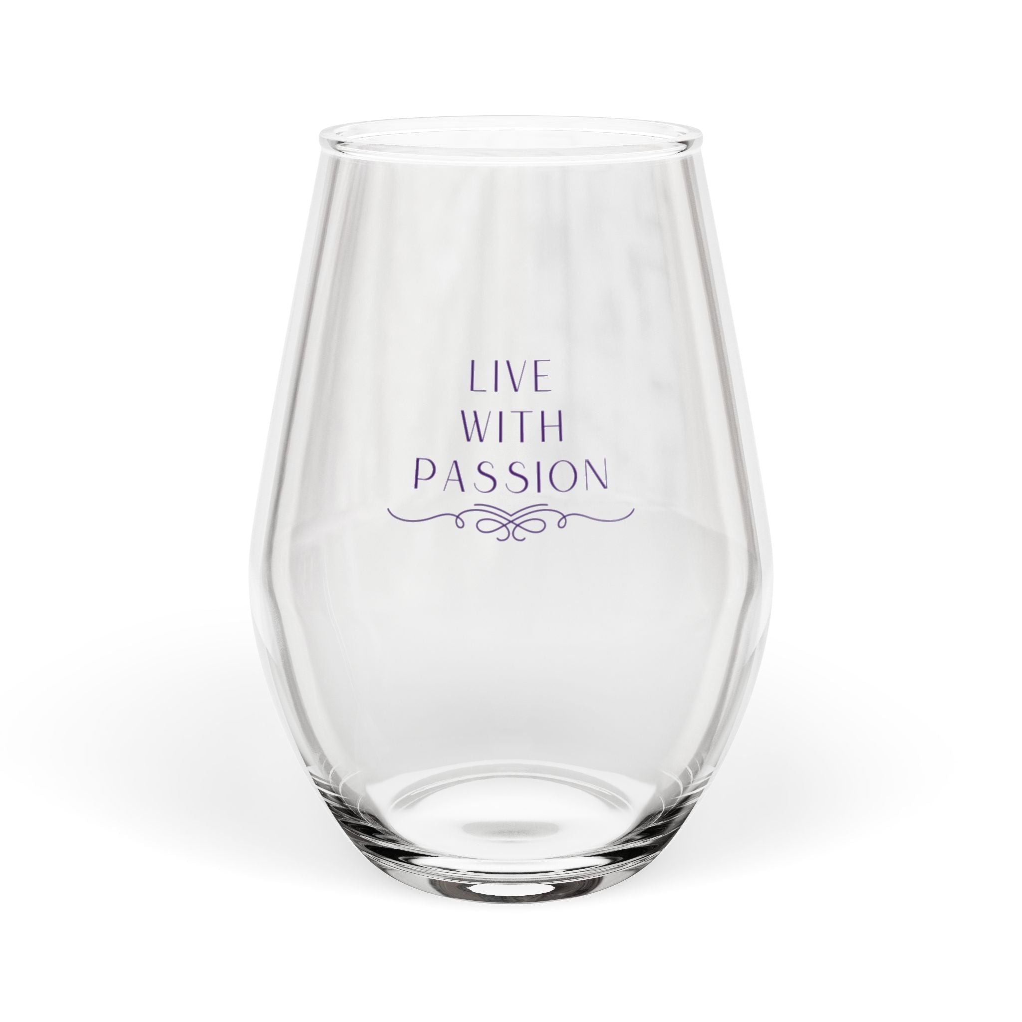 Live With Passion Stemless Wine Glass — 12oz Inspirational Barware Gift