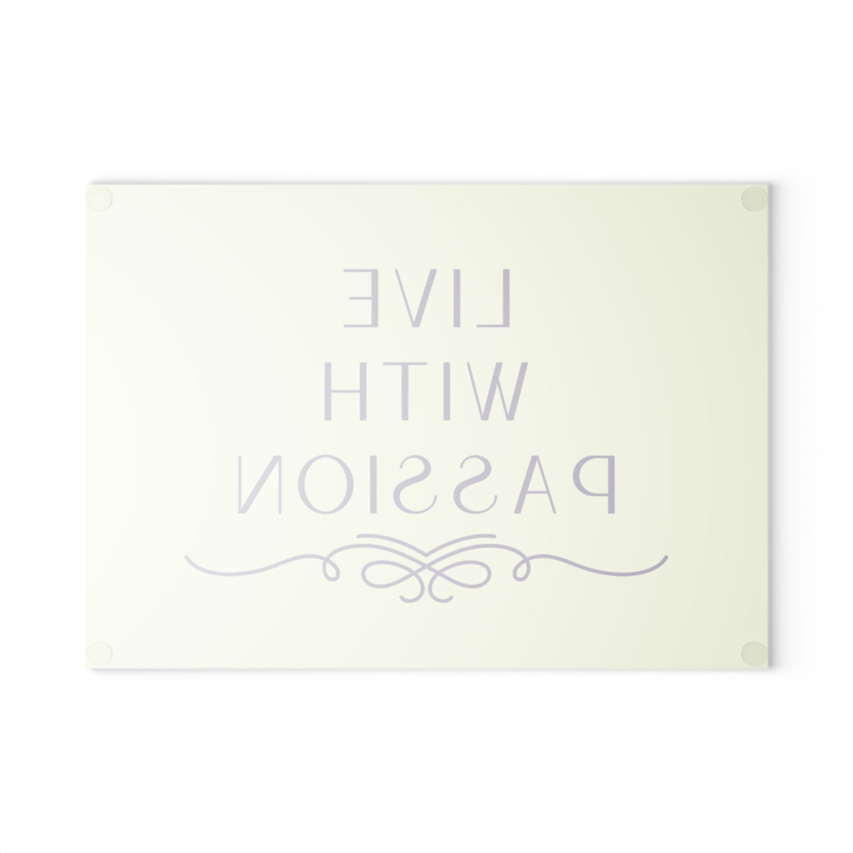 Glass Cutting Board – "Live With Passion" Mint & Purple Inspirational Kitchen Decor