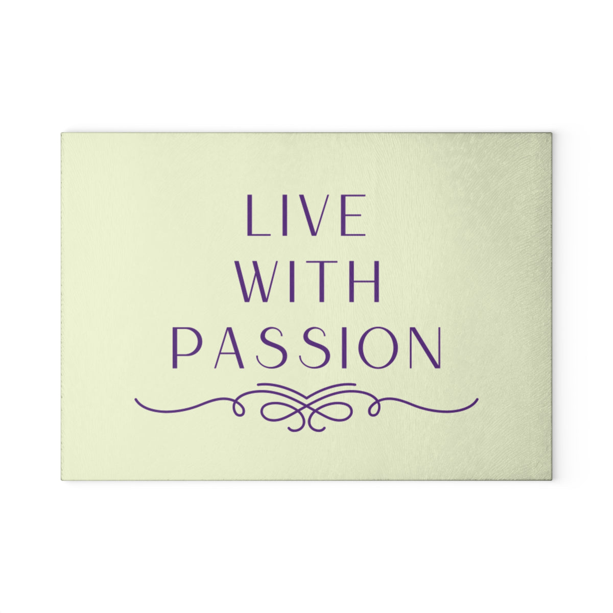 Glass Cutting Board – "Live With Passion" Mint & Purple Inspirational Kitchen Decor