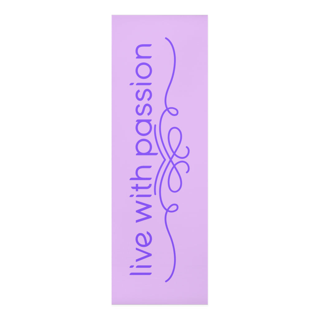 Yoga Mat — "Live With Passion" Inspirational Foam Mat (Purple Script)