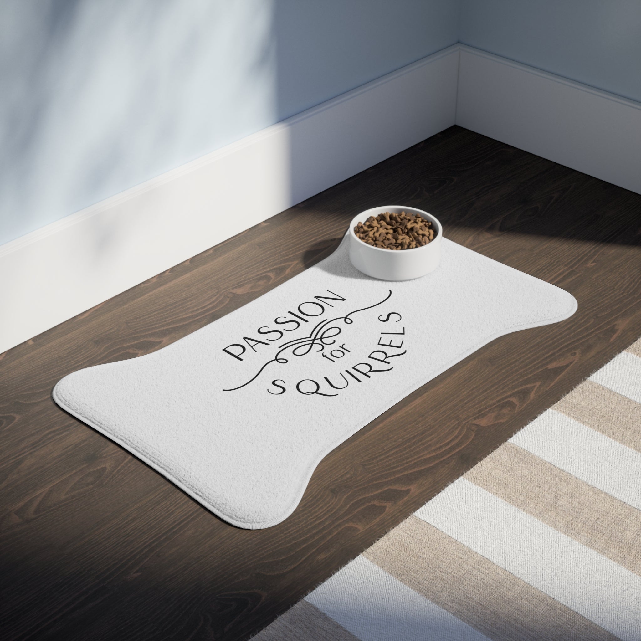 Pet Feeding Mat - "Passion for Squirrels" Decorative Bowl Mat for Dogs & Cats