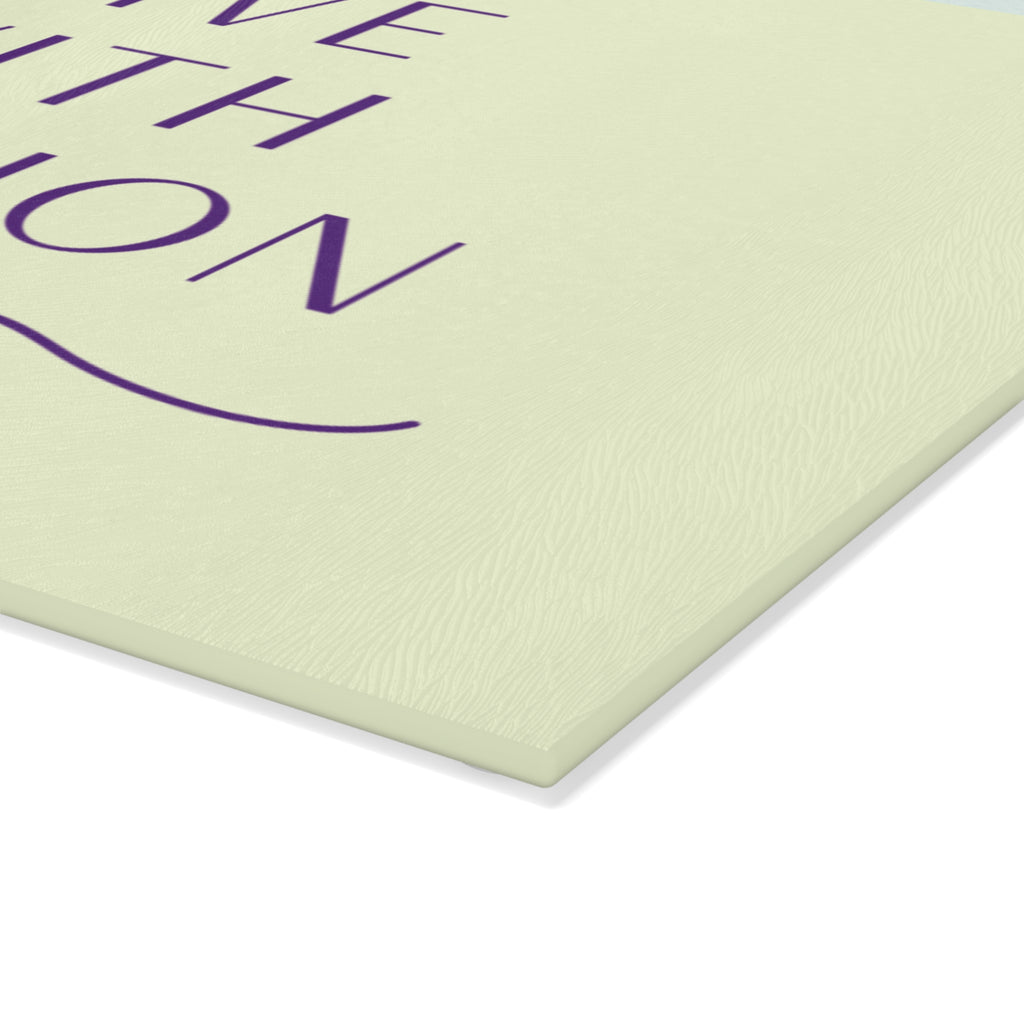 Glass Cutting Board – "Live With Passion" Mint & Purple Inspirational Kitchen Decor